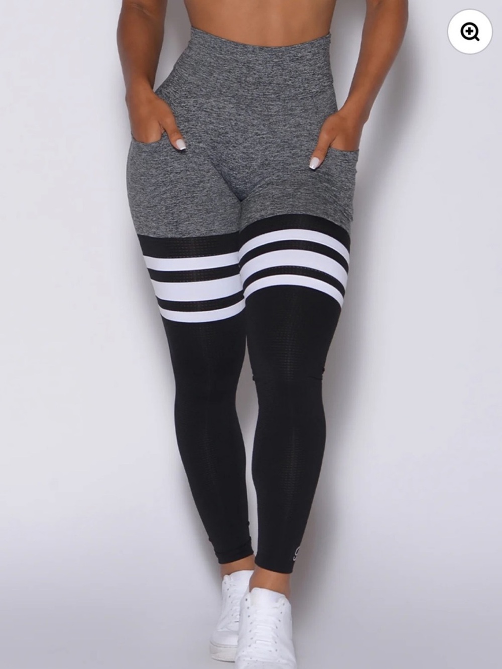 Bombshell Sportswear Scrunch Thigh Highs grey black and white